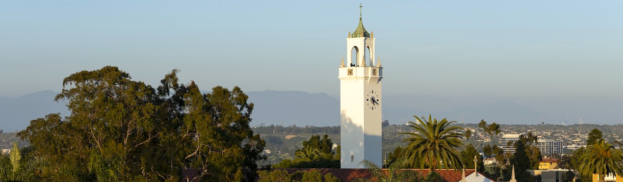 Distant view of LMU clock tower